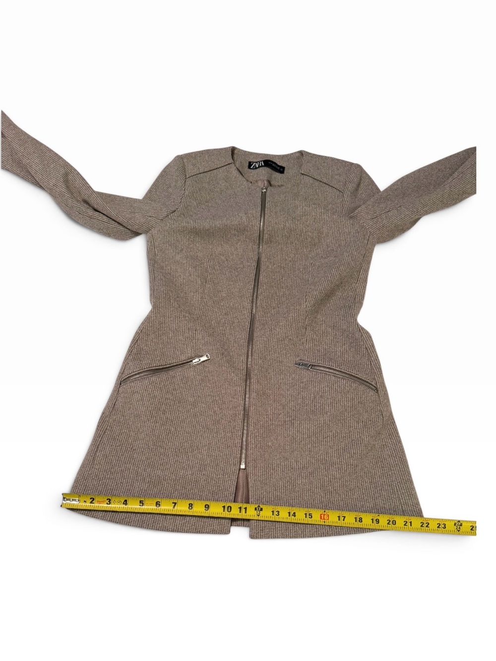 Zara Houndstooth Zip Blazer in Brown Size Medium - Picture 10 of 13